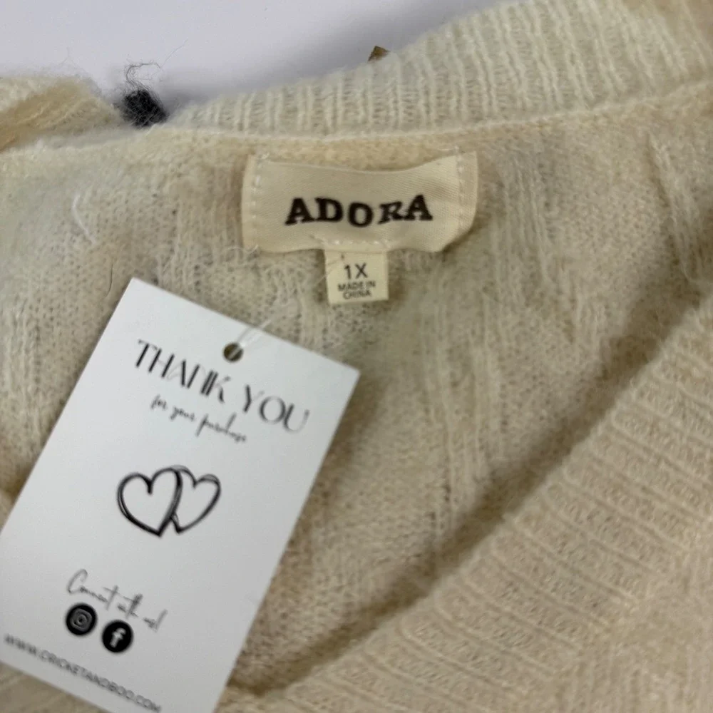 Adora 1X Sweater‎ Striped V-Neck Acrylic Blend Pullover Colorblock Knit